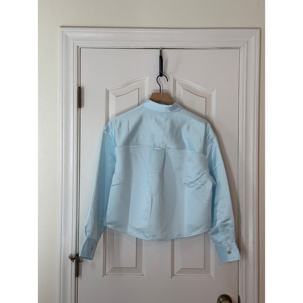 NWT J.Crew | 2025 Etienne Cropped Button-Up Shirt S Blue Duchesse Satin CQ187 - Picture 5 of 10
